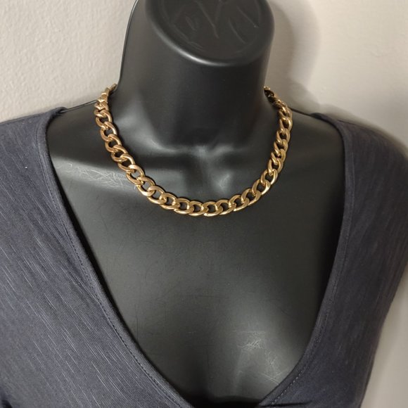 Gold Tone Heavy Chain Necklace Adjustable 17.5 To 19.5 Inches Long - Picture 7 of 7